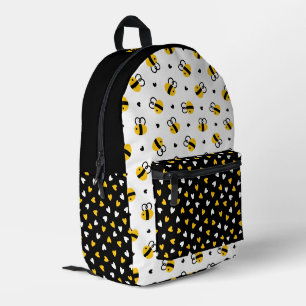 Whimsical Bumblebee & Hearts with Name Cute Kids Printed Backpack