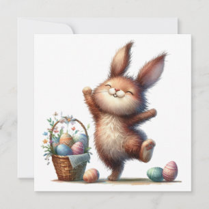 Whimsical Bunny and Basket of Eggs Easter Greeting Card