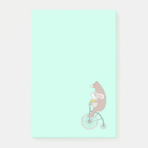 Whimsical Bunny and Bear Riding a Bike Post-it Notes