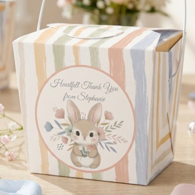 Whimsical Bunny Baby Shower Favor Box (Boho bunny pastel striped baby shower guest favor box)