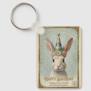 Whimsical Bunny Birthday Elegance Keychain