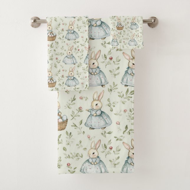 Whimsical Bunny Bliss Easter  Bath Towel Set (Insitu)
