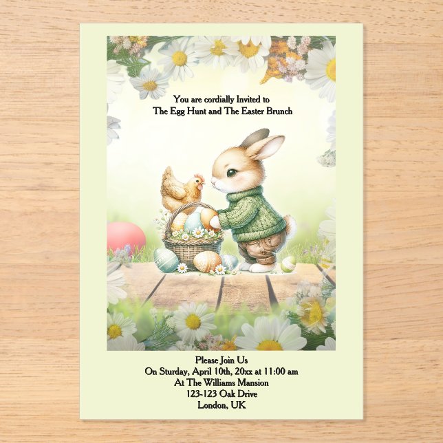 Whimsical Bunny Easter Acrylic Invitation (Front)