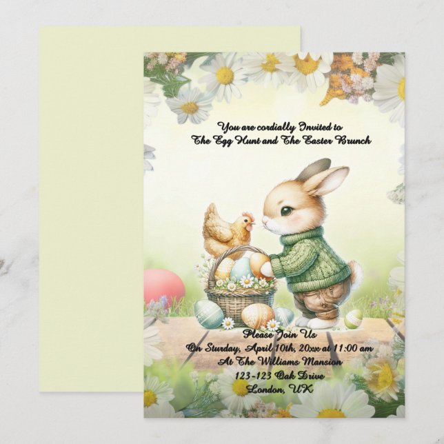 - Whimsical Bunny Easter Brunch & Egg Hunt Invitat Invitation (Front/Back)