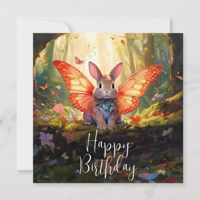 Whimsical bunny enchanted forest Happy Birthday (Front)