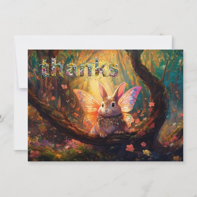 Whimsical bunny enchanted forest  thank you card (Front)