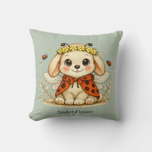 Whimsical Bunny Flower Crown Throw Pillow