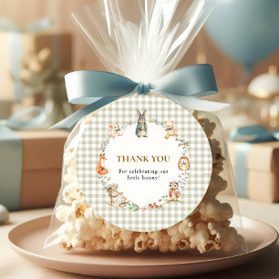 Whimsical Bunny Gingham Thank You Baby Shower  Classic Round Sticker