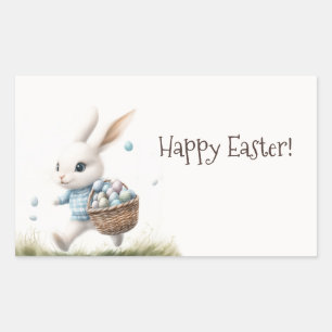 Whimsical Bunny Happy Easter Sticker Kids Egg