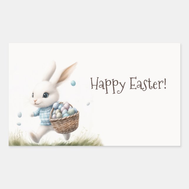 Whimsical Bunny Happy Easter Sticker | Kids Egg  (Front)