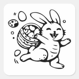 Whimsical bunny, happy rabbit square sticker