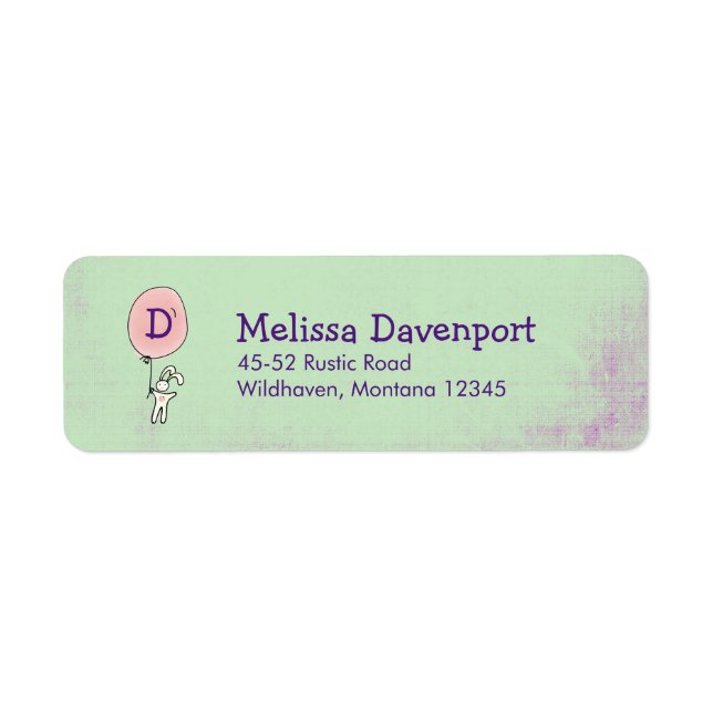 Whimsical Bunny Holding a Balloon Monogram (Front)
