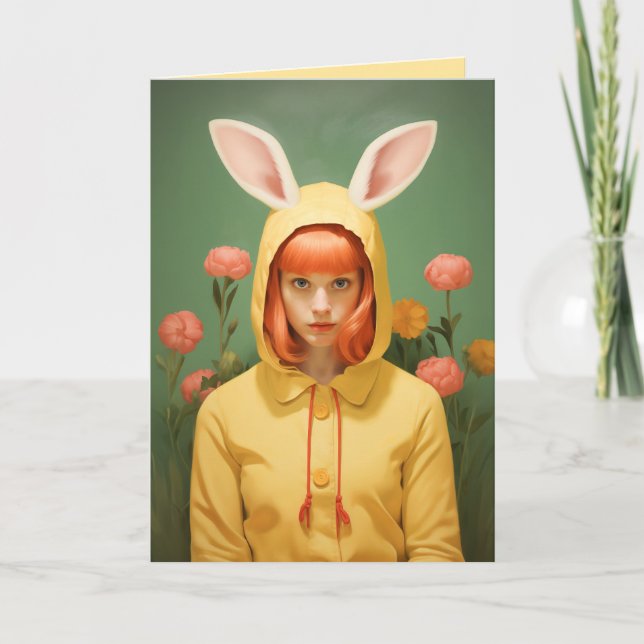 Whimsical Bunny-Hooded Girl Invitation (Front)
