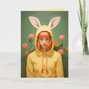 Whimsical Bunny-Hooded Girl Invitation