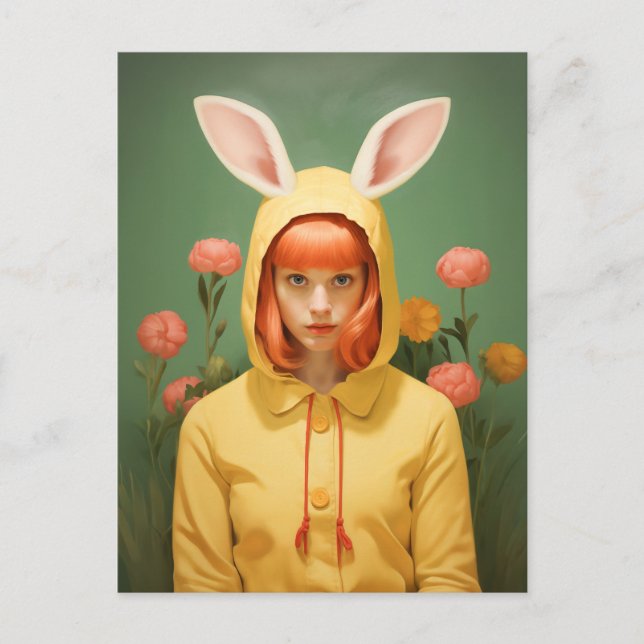 Whimsical Bunny-Hooded Girl Postcard (Front)
