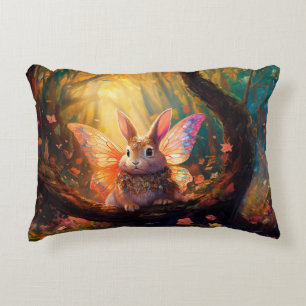 Whimsical bunny in an enchanted forest accent pillow