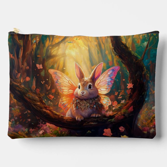 Whimsical bunny in an enchanted forest accessory pouch (Front)