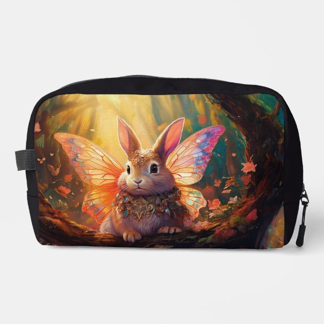 Whimsical bunny in an enchanted forest dopp kit (Front)