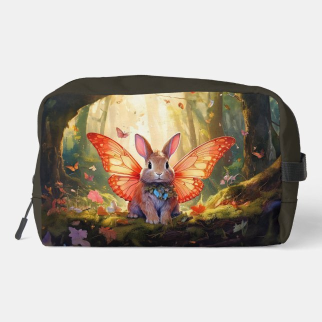 Whimsical bunny in an enchanted forest dopp kit (Back)