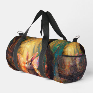 Whimsical bunny in an enchanted forest duffle bag