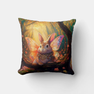 Whimsical bunny in an enchanted forest throw pillow