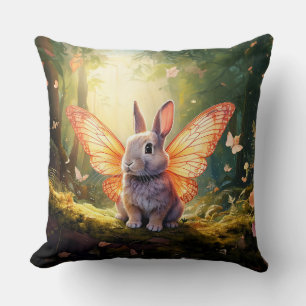 Whimsical bunny in an enchanted forest throw pillow