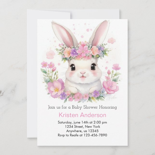 Whimsical Bunny Meadow Girl Baby Shower Invitation (Front)