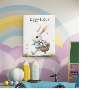 Whimsical Bunny Nursery Art   Happy Easter Kids  Poster