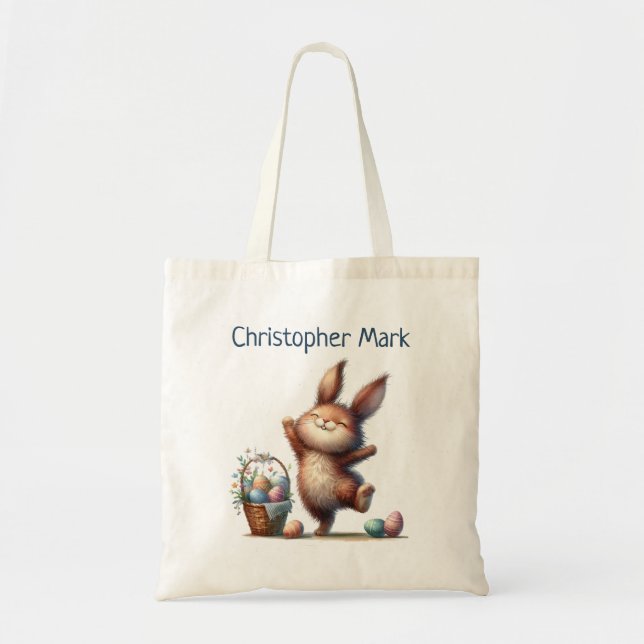 Whimsical Bunny Rabbit Easter Egg Hunt Tote Bag (Front)