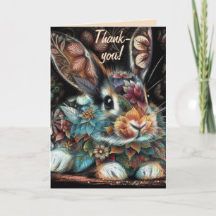 Whimsical Bunny Rabbit Floral Abstract Birthday Card