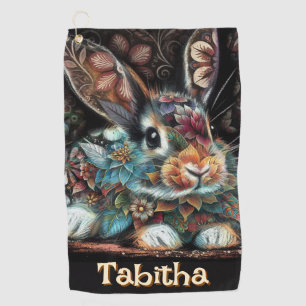 Whimsical Bunny Rabbit Floral Personalized Golf Towel