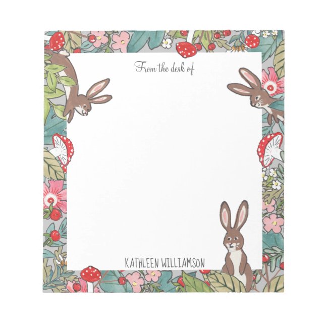 Whimsical Bunny Rabbit Mushroom Woodland Custom Notepad (Front)
