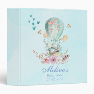 Whimsical Bunny Riding in a Balloon Baby Book Binder