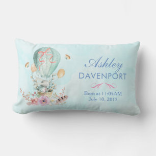 Whimsical Bunny Riding in a Hot Air Balloon Baby Lumbar Pillow