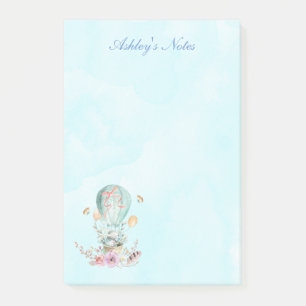 Whimsical Bunny Riding in a Hot Air Balloon Custom Post-it Notes