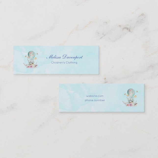 Whimsical Bunny Riding in a Hot Air Balloon Mini Business Card (Front/Back)