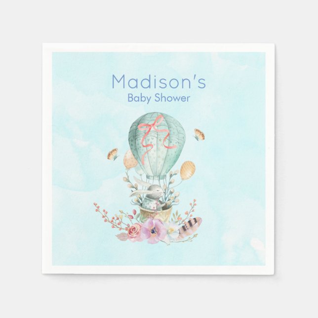 Whimsical Bunny Riding in a Hot Air Balloon Napkin (Front)