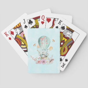 Whimsical Bunny Riding in a Hot Air Balloon Playing Cards