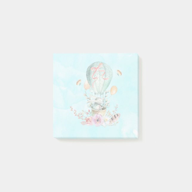 Whimsical Bunny Riding in a Hot Air Balloon Post-it Notes (Front)