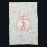 Whimsical Bunny Teapot Floral Spring  Kitchen Towel<br><div class="desc">Cute bunny peeking from behind a floral teapot. Light mint green background with delicate pink and white blossoms. Perfect for adding a touch of cottagecore charm to any home, or as a thoughtful gift for nature lovers, tea enthusiasts, and anyone who adores cute animals and beautiful flowers. A truly special...</div>