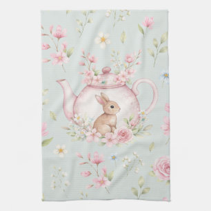 Whimsical Bunny Teapot Floral Spring  Kitchen Towel