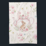 Whimsical Bunny Teapot Floral Spring  Kitchen Towel<br><div class="desc">Cute bunny peeking from behind a floral teapot. Light cream background with delicate pink and white blossoms. Perfect for adding a touch of cottagecore charm to any home, or as a thoughtful gift for nature lovers, tea enthusiasts, and anyone who adores cute animals and beautiful flowers. A truly special piece...</div>