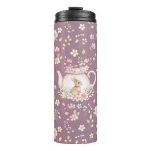 Whimsical Bunny Teapot Floral Spring  Thermal Tumbler