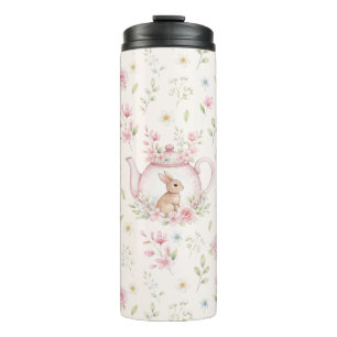 Whimsical Bunny Teapot Floral Spring  Thermal Tumbler