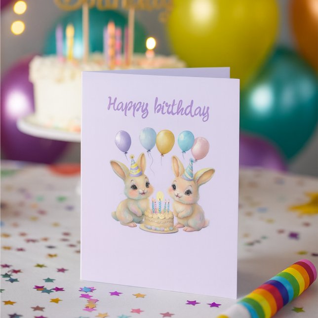  Whimsical Bunny Twins Birthday Greeting Card (Creator Uploaded)