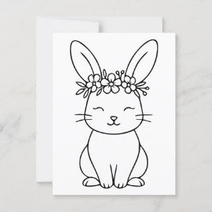 Whimsical Bunny with Floral Crown Line Art  Postcard