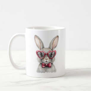 Whimsical Bunny with Heart-Shaped Sunglasses Water Coffee Mug