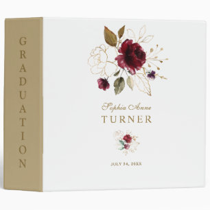 Whimsical Burgundy Gold Floral Graduation Album Binder