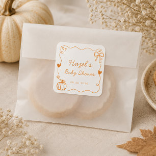 Whimsical Burnt Orange Pumpkin Doodle Baby Shower  Square Sticker