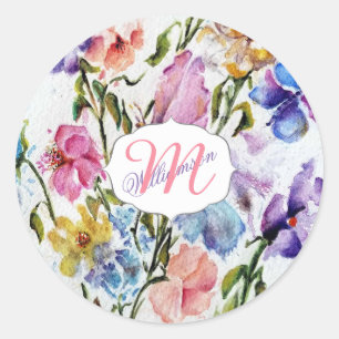 WHIMSICAL BUTTERFLIES AND FLOWERS CLASSIC ROUND STICKER